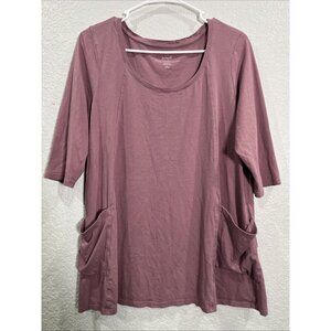 Pure J. Jill Two Pocket Knit Tunic Sz L Petite Pink Casual Short Sleeve Cottton